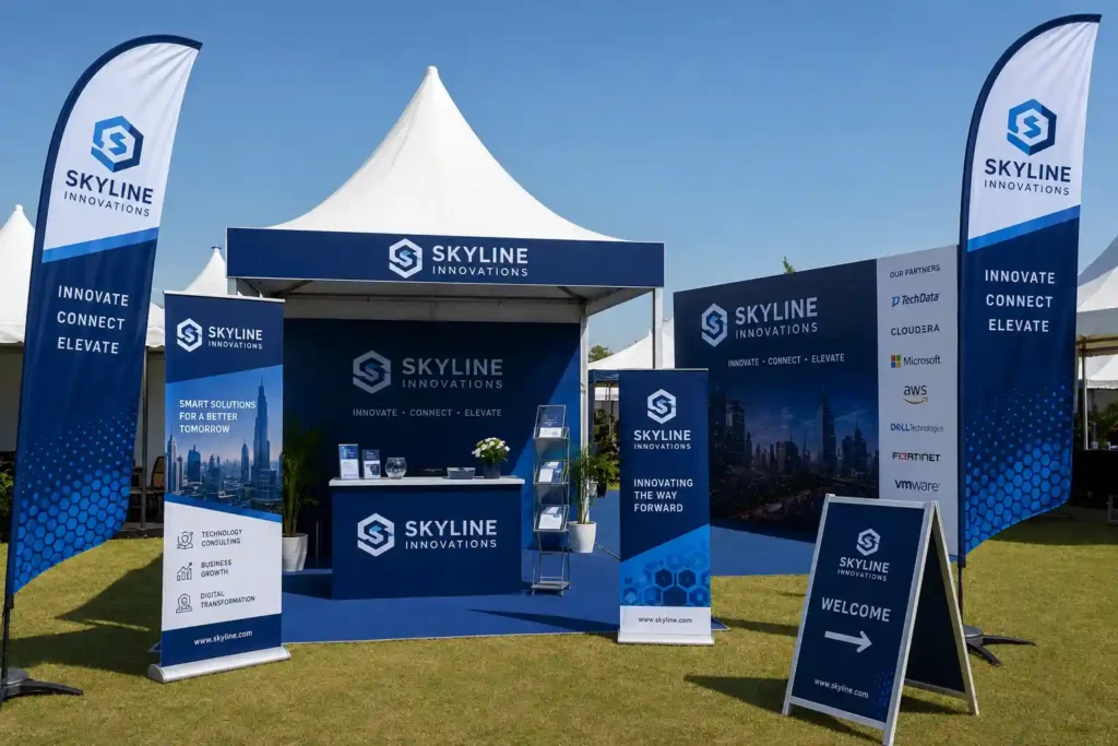 Consistent brand colors across event branding materials